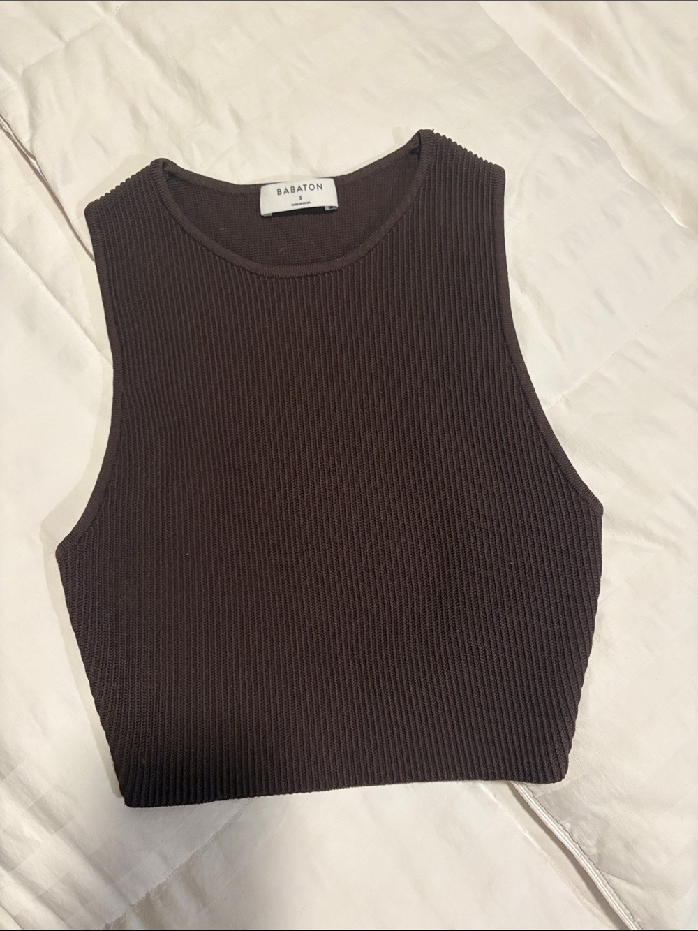 Aritzia Babaton Ribbed Crop Tank Top - Brown